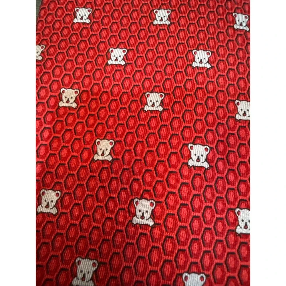 Hermes Paris Mens Red Silk Koala Honeycomb Geometric VINTAGE Made in France